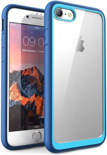 Apple iPhone SE (2020) Hoesje Transparant met Shock Proof Bumper Blauw afbeelding 2