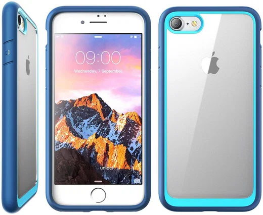 Apple iPhone SE (2020) Hoesje Transparant met Shock Proof Bumper Blauw afbeelding 3