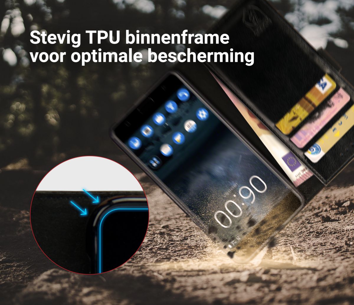Rosso Element Nokia 8 Hoesje Book Cover Zwart afbeelding 8