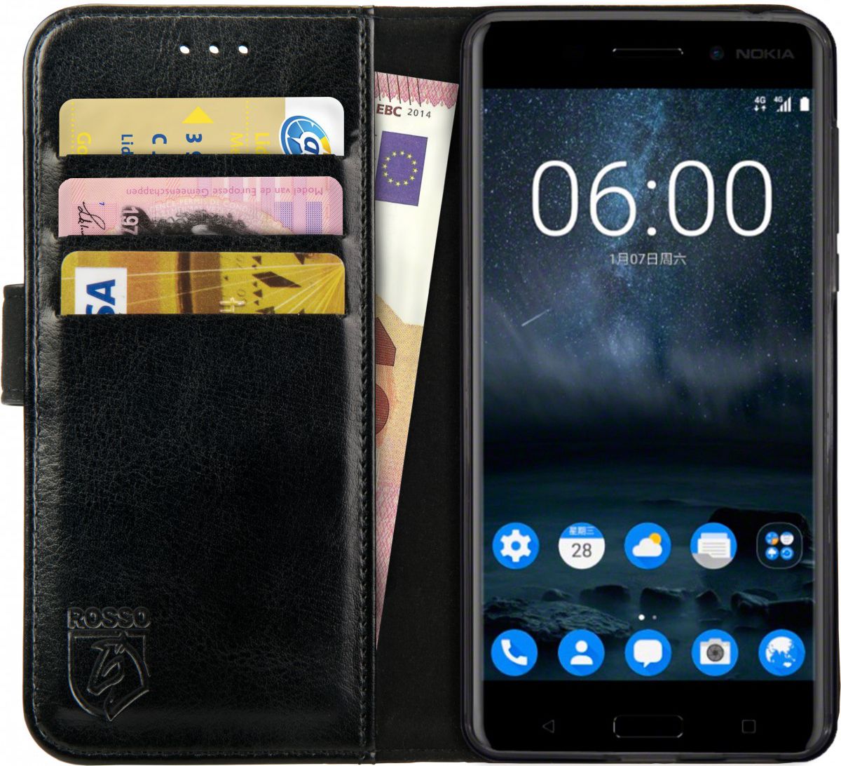 Rosso Element Nokia 8 Hoesje Book Cover Zwart afbeelding 1