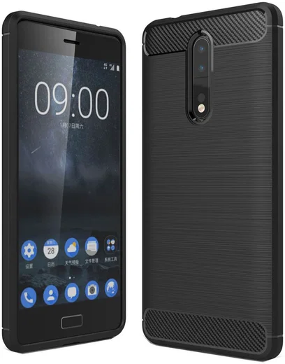 Nokia 8 Geborsteld TPU Hoesje Zwart afbeelding 2
