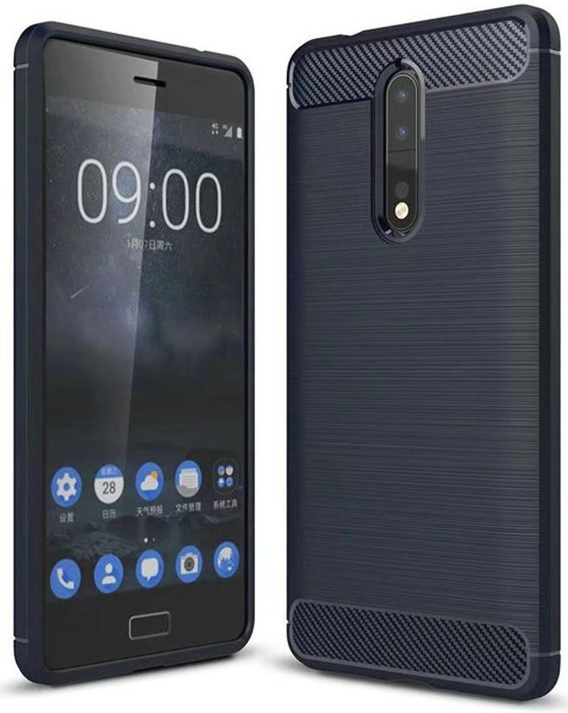 Nokia 8 Geborsteld TPU Hoesje Blauw afbeelding 2