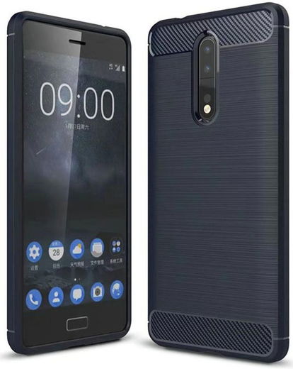 Nokia 8 Geborsteld TPU Hoesje Blauw afbeelding 2