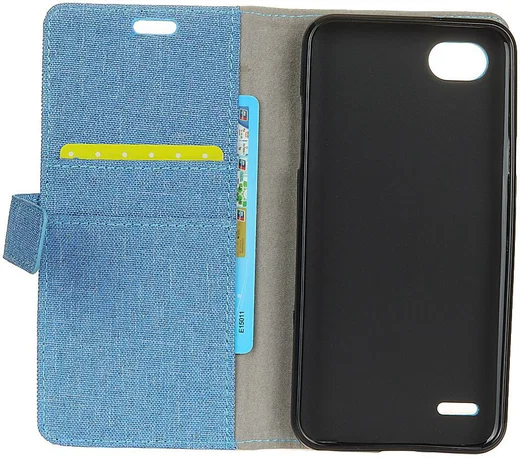 LG Q6 Linnen Portemonnee Hoesje Blauw afbeelding 2