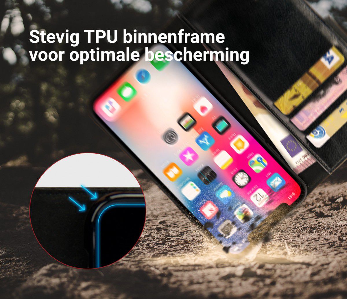 Rosso Element Apple iPhone X Hoesje Book Cover Zwart afbeelding 6