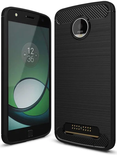 Motorola Moto Z Play Geborsteld TPU Hoesje Zwart afbeelding 1