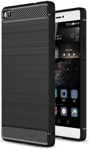 Huawei P8 Geborsteld TPU Hoesje Zwart afbeelding 1