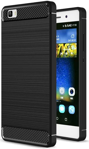 Huawei P8 Lite Geborsteld TPU Hoesje Zwart afbeelding 1