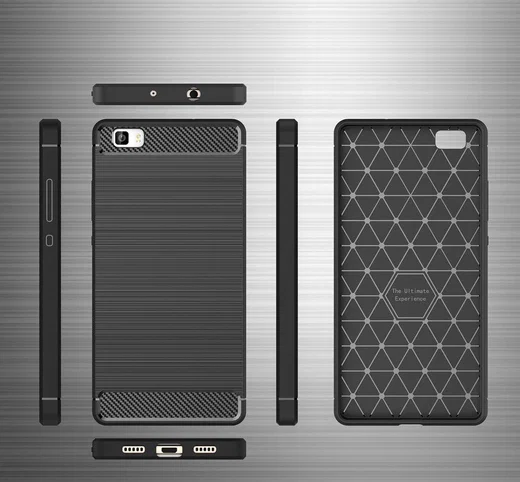 Huawei P8 Lite Geborsteld TPU Hoesje Zwart afbeelding 6
