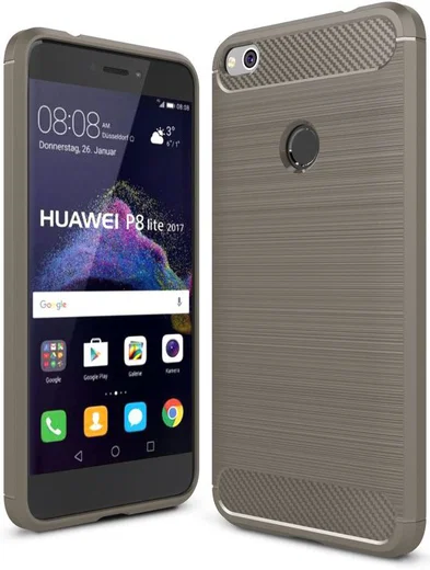 Huawei P8 Lite (2017) Geborsteld TPU Hoesje Grijs afbeelding 1
