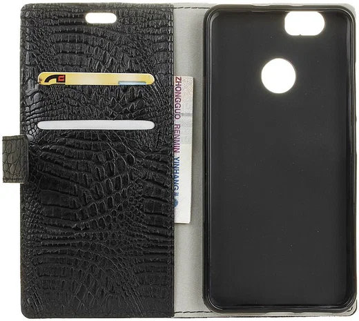 Huawei Y6 Pro (2017) Krokodil Portemonnee Hoesje Zwart afbeelding 2