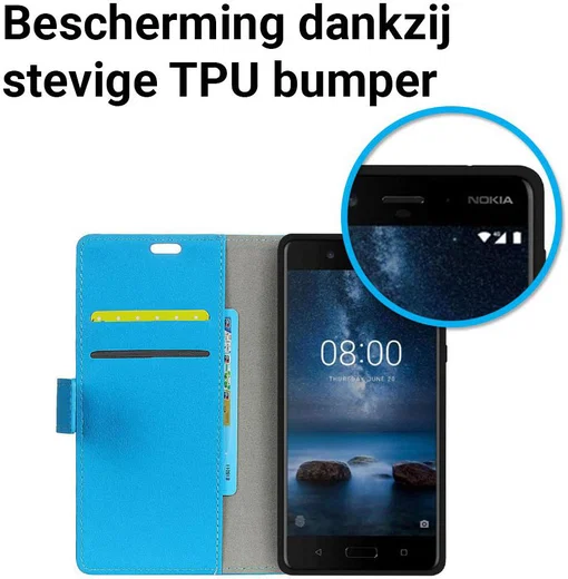 Nokia 8 Portemonnee Hoesje Blauw afbeelding 5