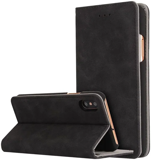 Apple iPhone X Vintage Portemonnee Hoesje Zwart afbeelding 1