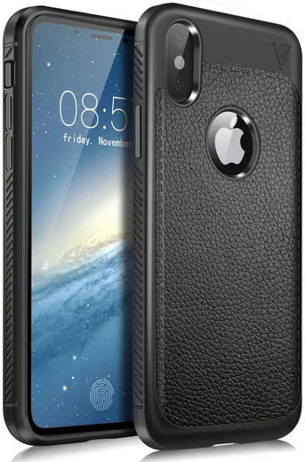 Apple iPhone X Hoesje met Kunstleer Coating Zwart afbeelding 1