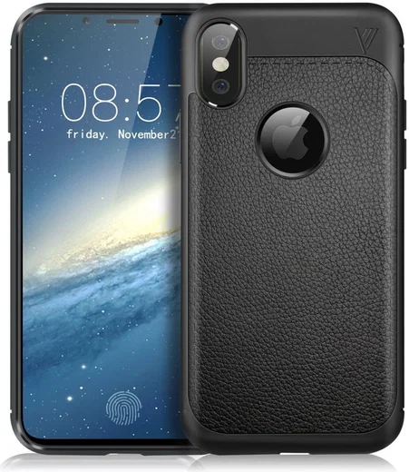 Apple iPhone X Hoesje met Kunstleer Coating Zwart afbeelding 3