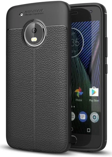 Motorola Moto G5 Plus Hoesje met Kunstleer Coating Zwart afbeelding 1