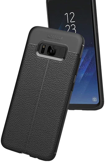 Samsung Galaxy S8 Hoesje Met Leren Textuur Zwart afbeelding 3