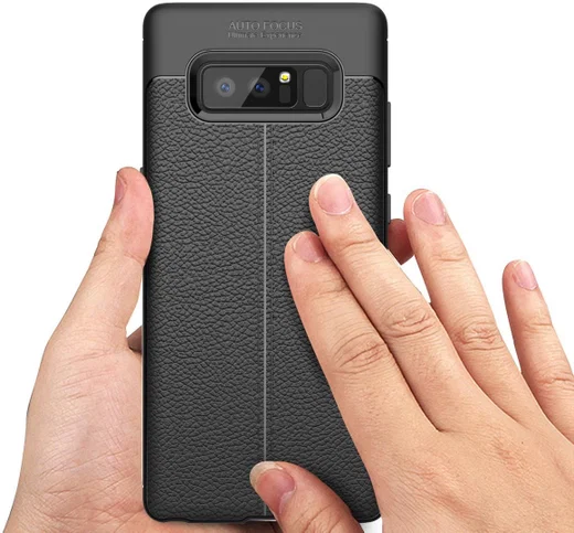 Samsung Galaxy Note 8 Hoesje TPU Met Leren Textuur Zwart afbeelding 2