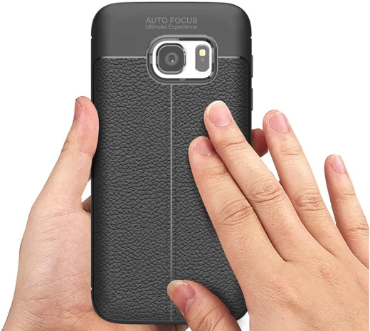 Samsung Galaxy S7 Hoesje Met Leren Textuur Zwart afbeelding 2