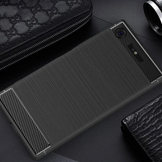 Sony Xperia XZ1 Geborsteld TPU Hoesje Zwart afbeelding 4