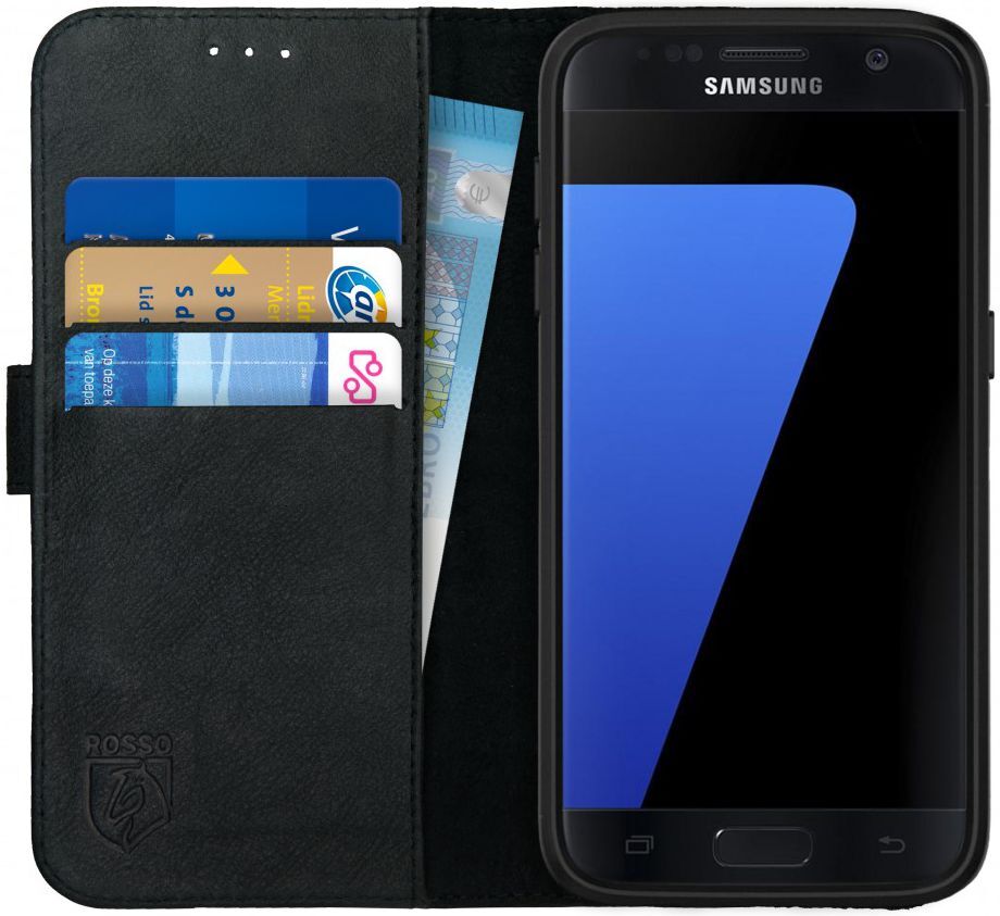 Rosso Deluxe Samsung Galaxy S7 Hoesje Echt Leer Book Case Zwart afbeelding 1