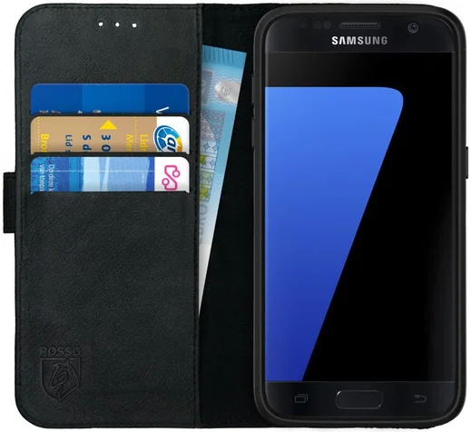 Rosso Deluxe Samsung Galaxy S7 Hoesje Echt Leer Book Case Zwart afbeelding 1