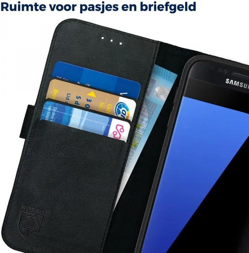Rosso Deluxe Samsung Galaxy S7 Hoesje Echt Leer Book Case Zwart afbeelding 5