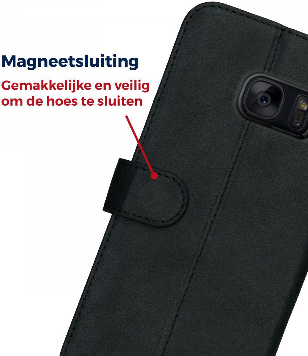 Rosso Deluxe Samsung Galaxy S7 Hoesje Echt Leer Book Case Zwart afbeelding 10