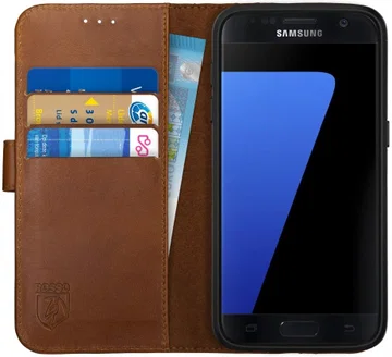 Rosso Deluxe Samsung Galaxy S7 Hoesje Echt Leer Book Case Bruin