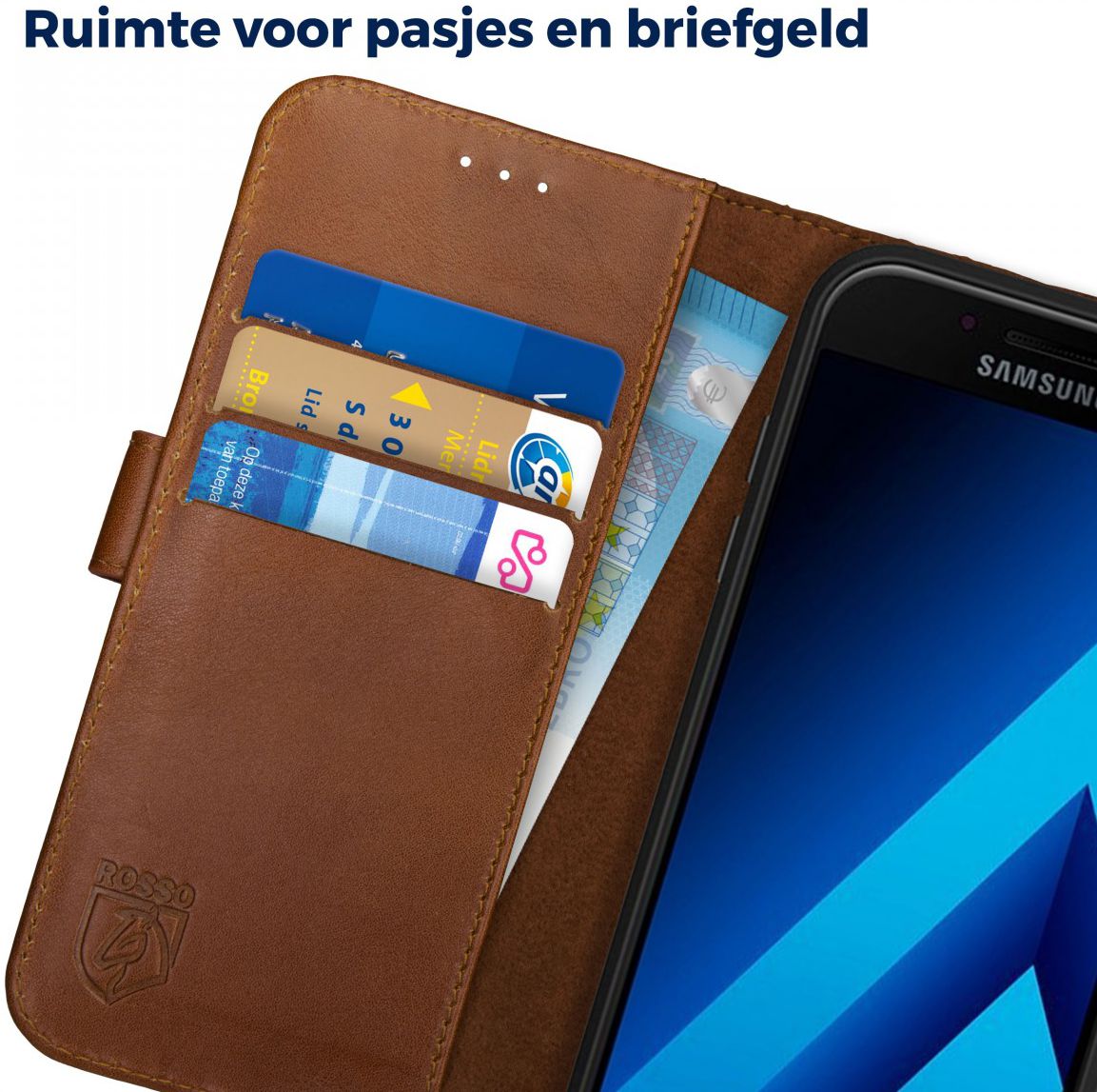 Rosso Deluxe Samsung Galaxy A5 2017 Hoesje Echt Leer Book Case Bruin afbeelding 6