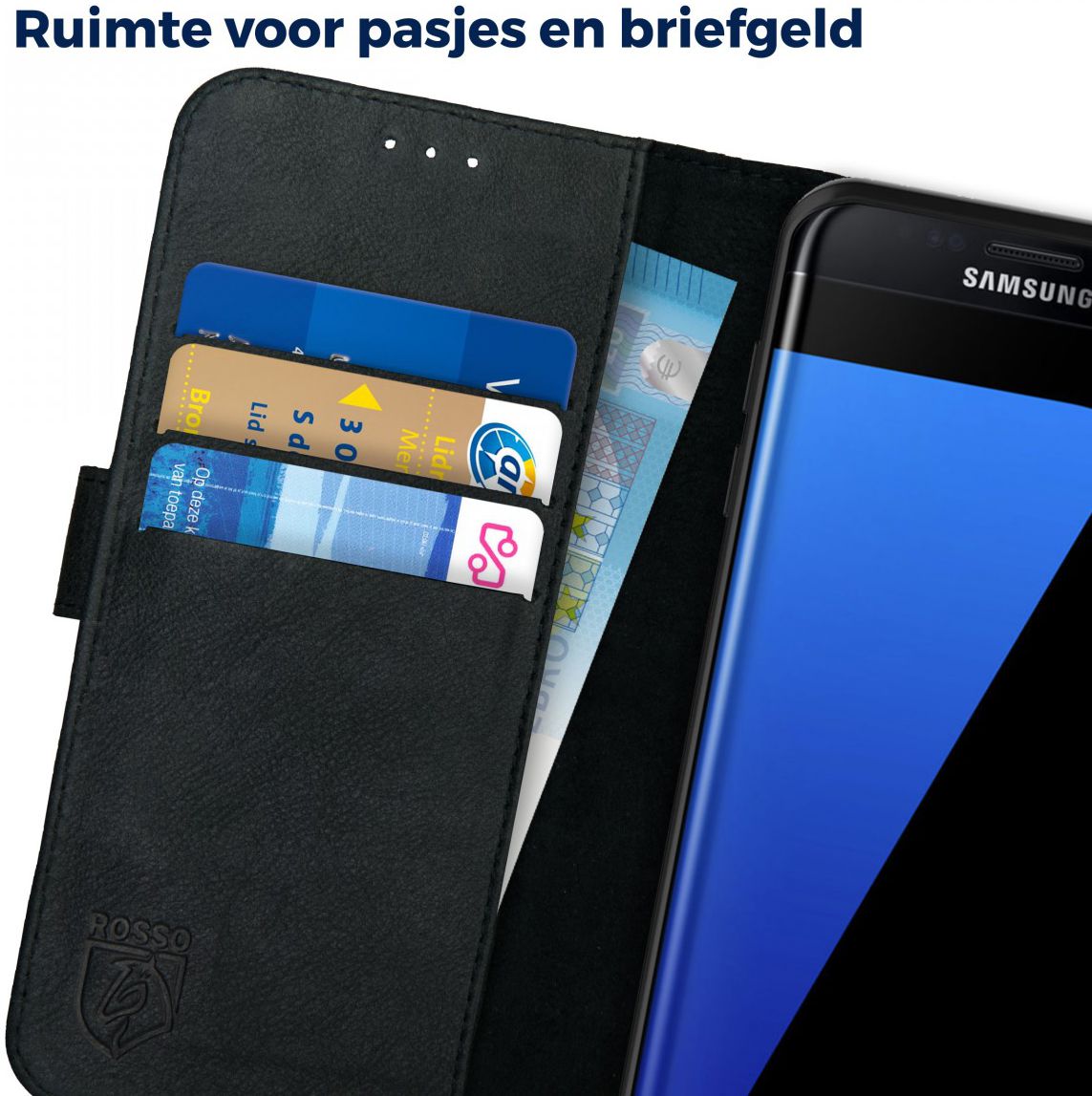 Rosso Deluxe Samsung Galaxy S7 Edge Hoesje Echt Leer Book Case Zwart afbeelding 5