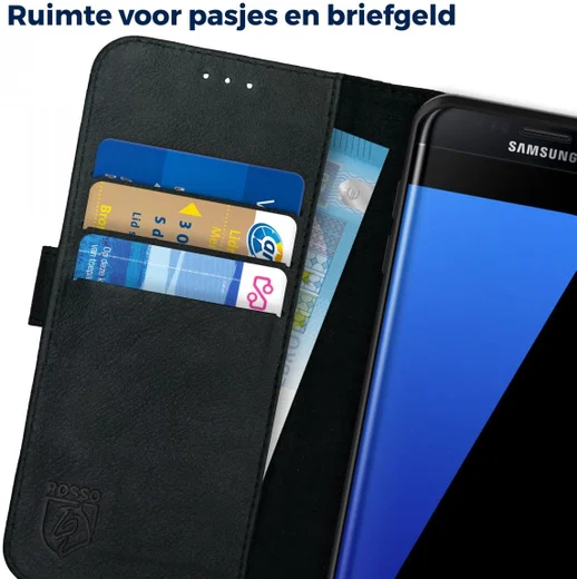 Rosso Deluxe Samsung Galaxy S7 Edge Hoesje Echt Leer Book Case Zwart afbeelding 5