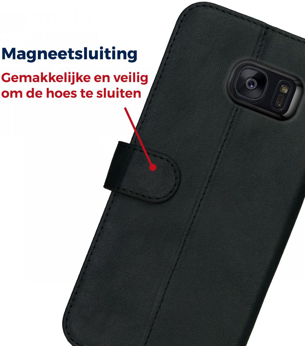 Rosso Deluxe Samsung Galaxy S7 Edge Hoesje Echt Leer Book Case Zwart afbeelding 8