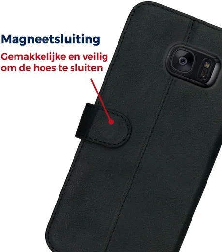 Rosso Deluxe Samsung Galaxy S7 Edge Hoesje Echt Leer Book Case Zwart afbeelding 8