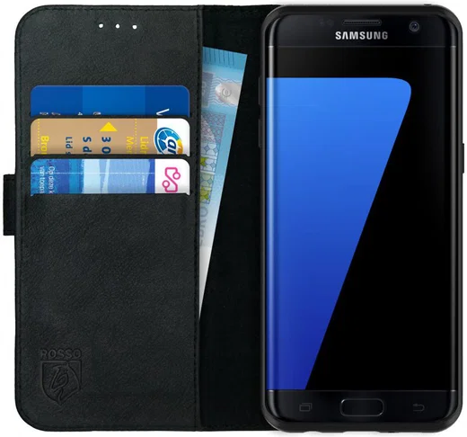 Rosso Deluxe Samsung Galaxy S7 Edge Hoesje Echt Leer Book Case Zwart afbeelding 1
