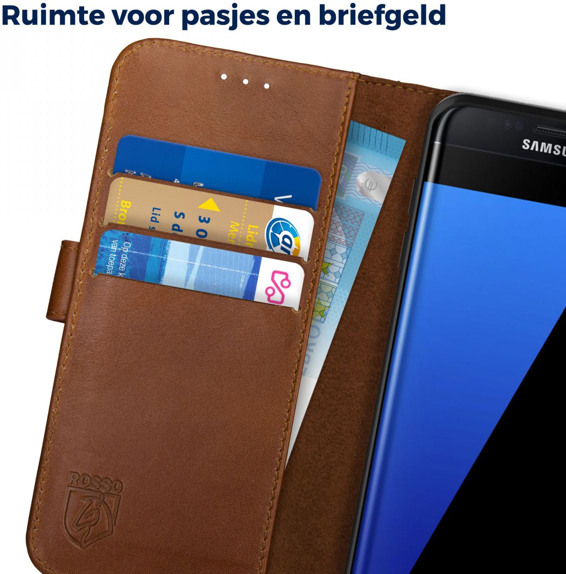 Rosso Deluxe Samsung Galaxy S7 Edge Hoesje Echt Leer Book Case Bruin afbeelding 5