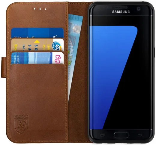 Rosso Deluxe Samsung Galaxy S7 Edge Hoesje Echt Leer Book Case Bruin afbeelding 1
