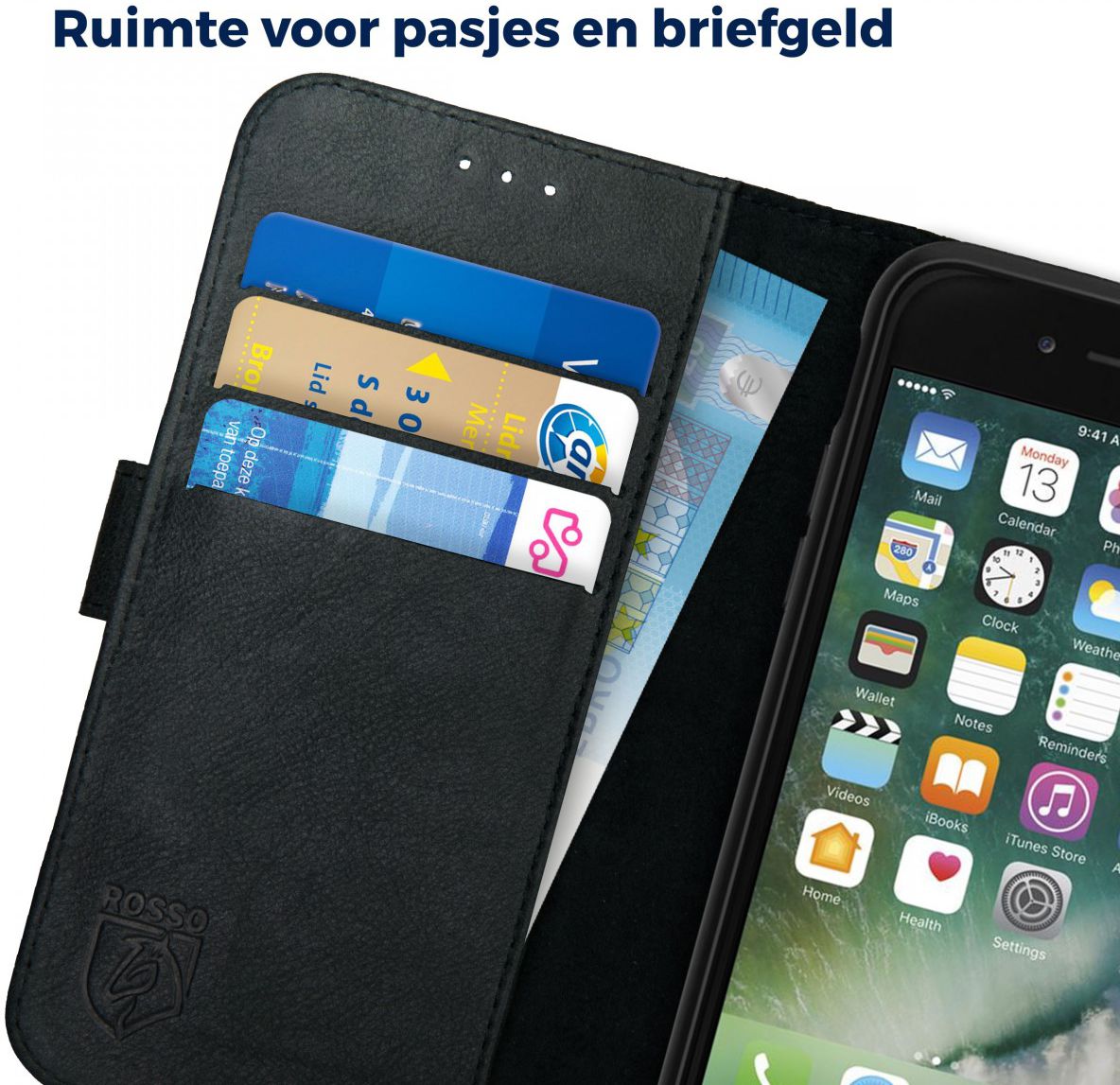 Rosso Deluxe Apple iPhone 6(s) Hoesje Echt Leer Book Case Zwart afbeelding 5