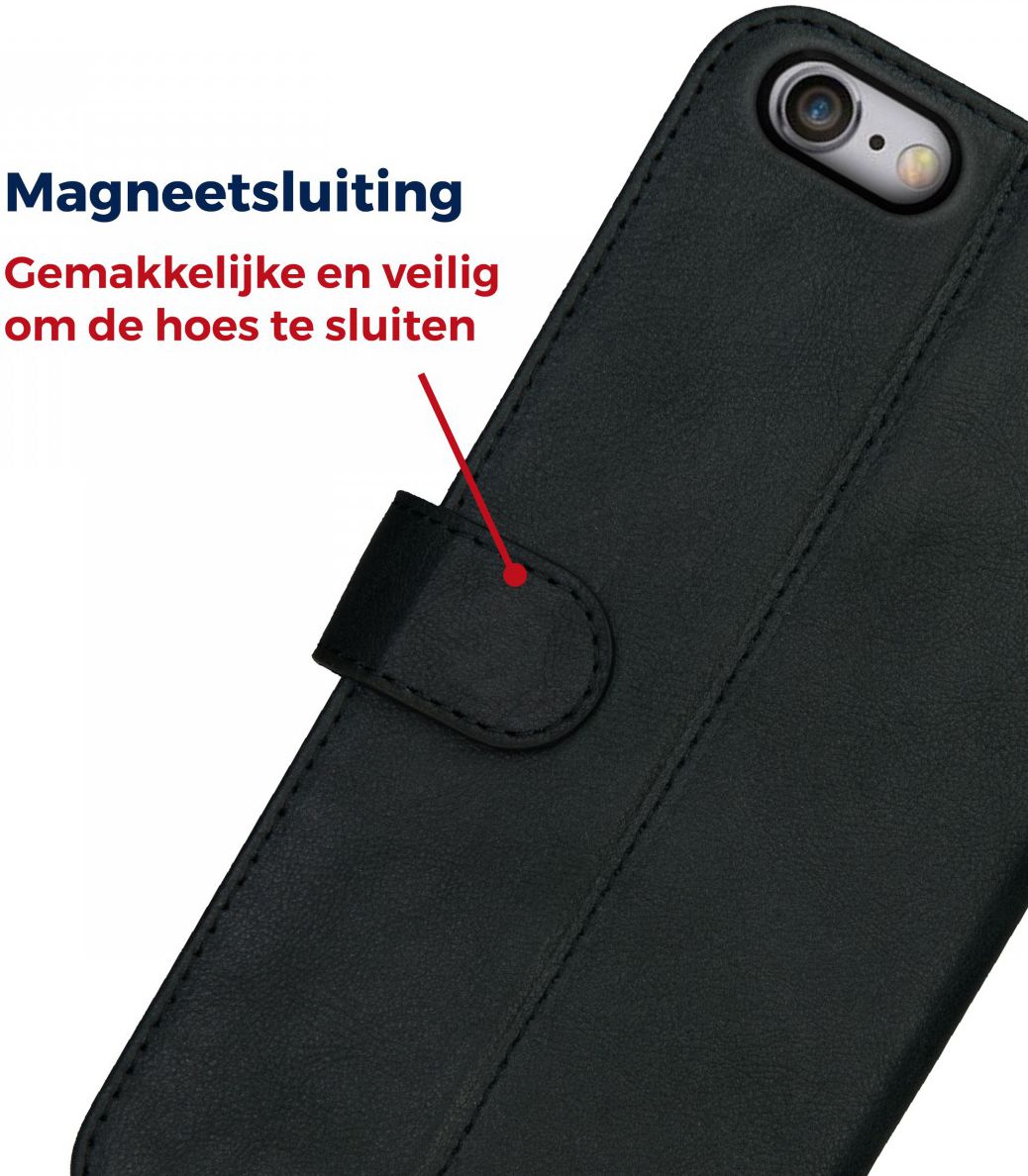Rosso Deluxe Apple iPhone 6(s) Hoesje Echt Leer Book Case Zwart afbeelding 8