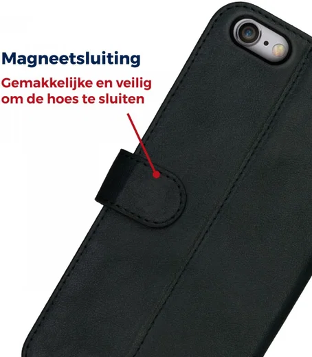 Rosso Deluxe Apple iPhone 6(s) Hoesje Echt Leer Book Case Zwart afbeelding 8