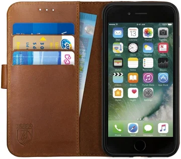 Rosso Deluxe Apple iPhone 6(s) Hoesje Echt Leer Book Case Bruin