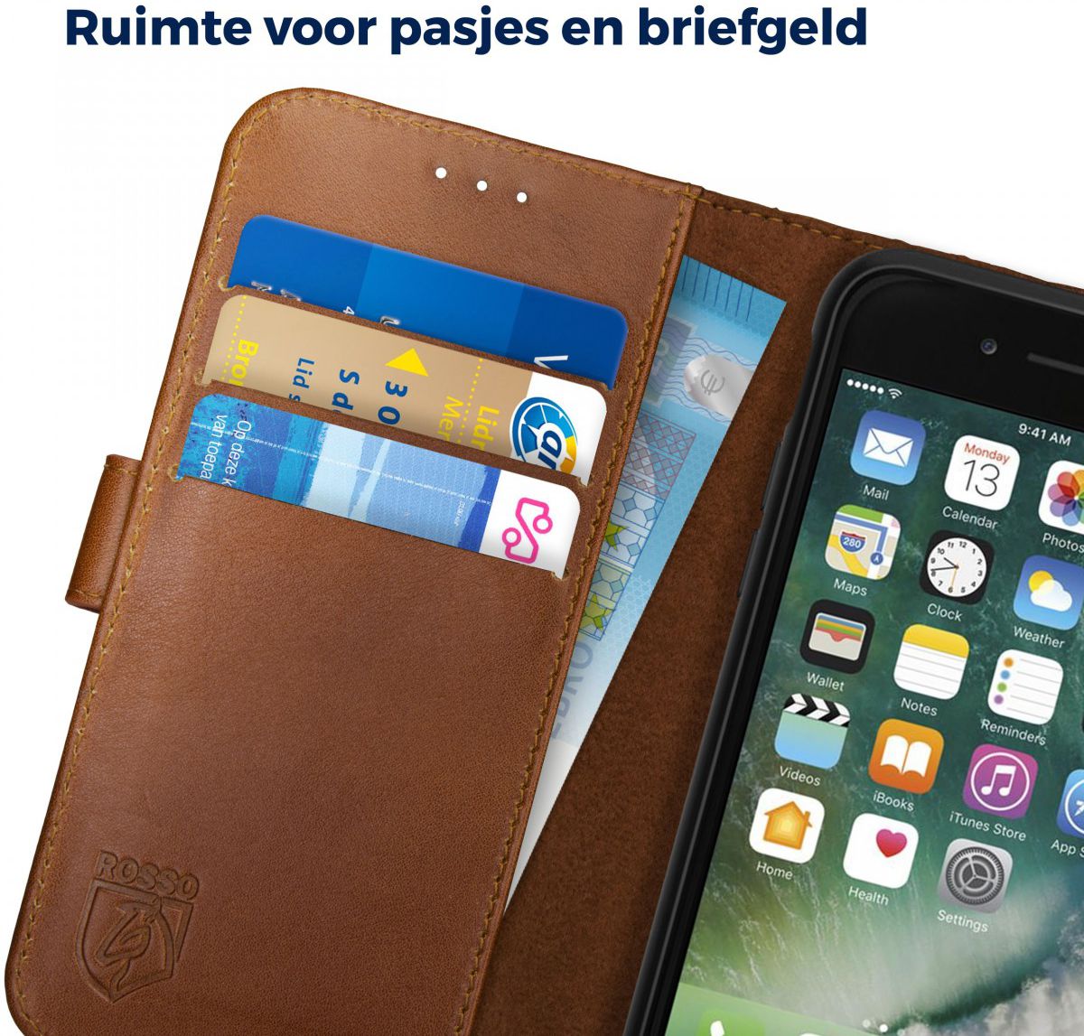 Rosso Deluxe Apple iPhone 6(s) Hoesje Echt Leer Book Case Bruin afbeelding 5