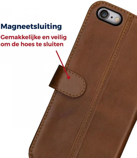 Rosso Deluxe Apple iPhone 6(s) Hoesje Echt Leer Book Case Bruin afbeelding 8