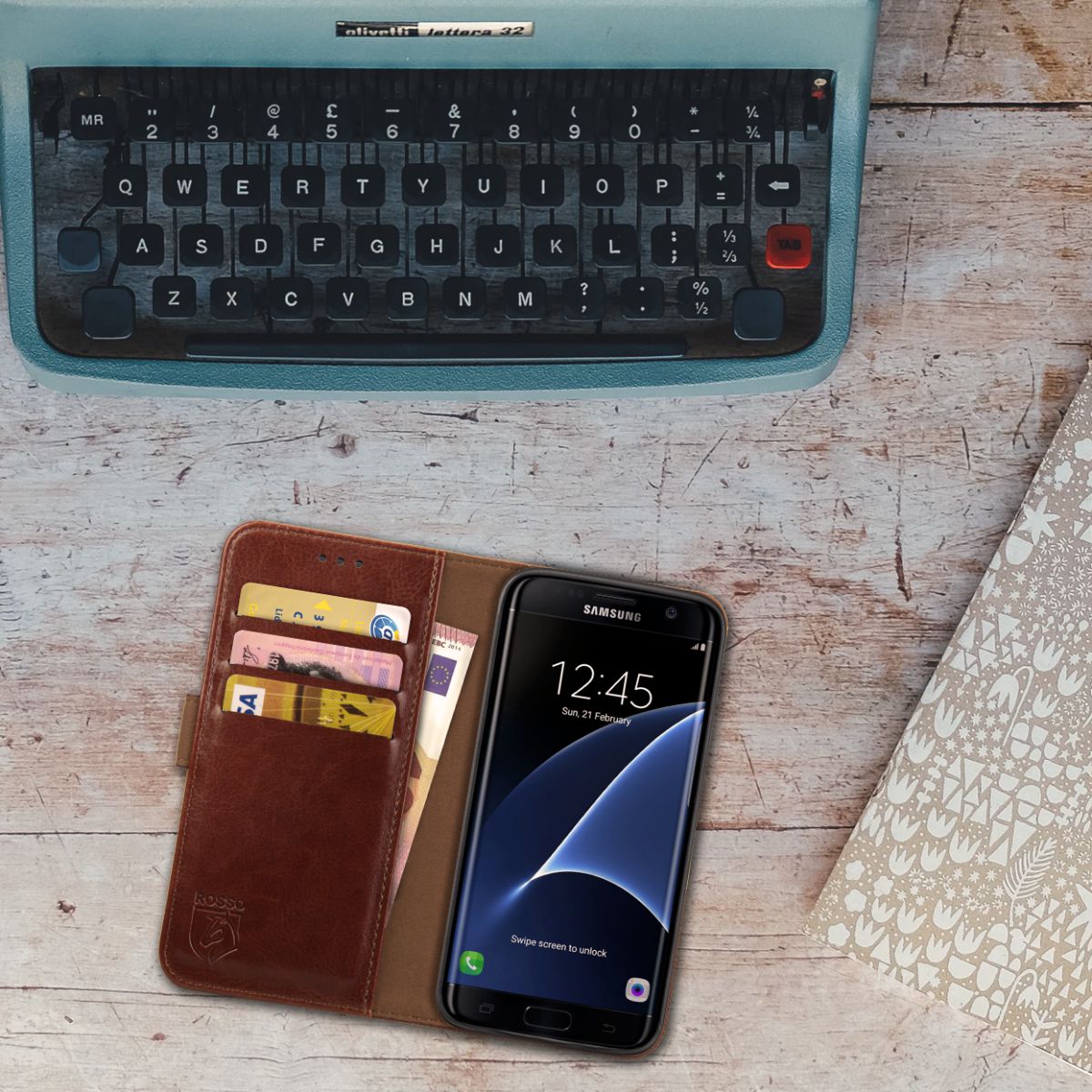 Rosso Element Samsung Galaxy S7 Edge Hoesje Book Cover Bruin afbeelding 9