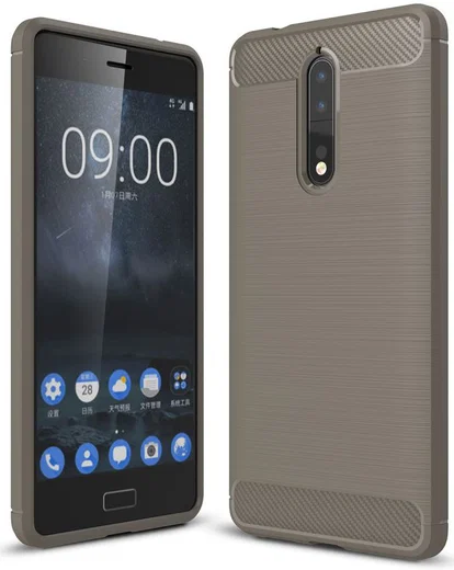 Nokia 8 Geborsteld TPU Hoesje Grijs afbeelding 1
