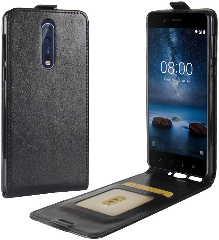Nokia 8 Flip Hoesje Verticaal Zwart afbeelding 1