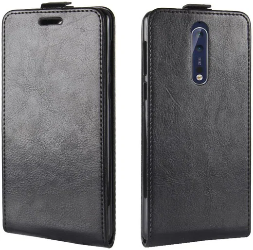 Nokia 8 Flip Hoesje Verticaal Zwart afbeelding 4