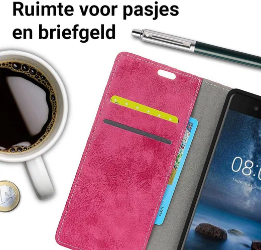 Nokia 8 Vintage Portemonnee Hoesje Roze afbeelding 4