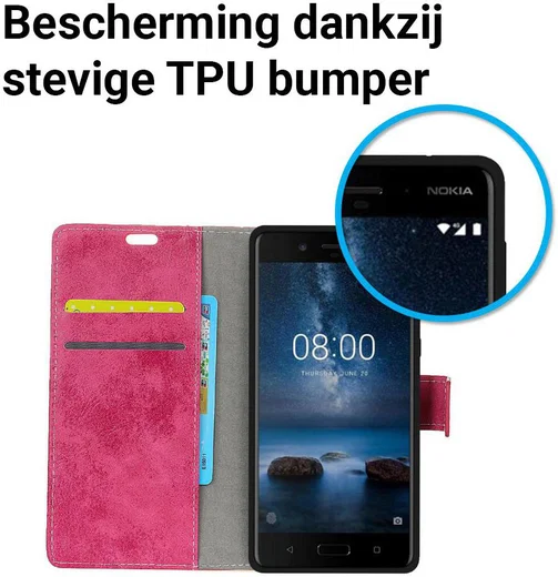 Nokia 8 Vintage Portemonnee Hoesje Roze afbeelding 5