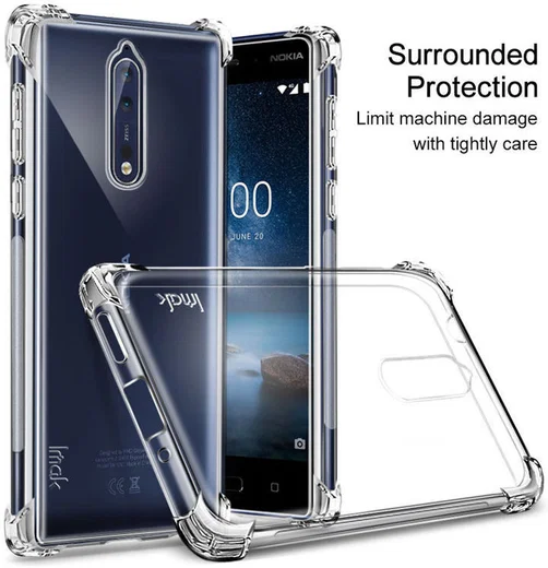 IMAK Nokia 8 Hoesje Flexibel TPU met Screenprotector Metaal Zwart afbeelding 7